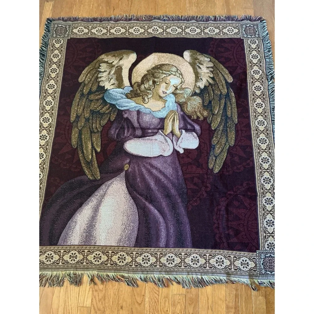 Guardian Angel Praying Tapestry Throw Blanket Approx 50